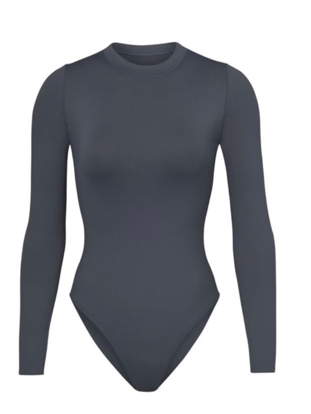 SKIMS charcoal one Piece Suit Long Sleeve Swimsuit Zip Closure rashguard smal